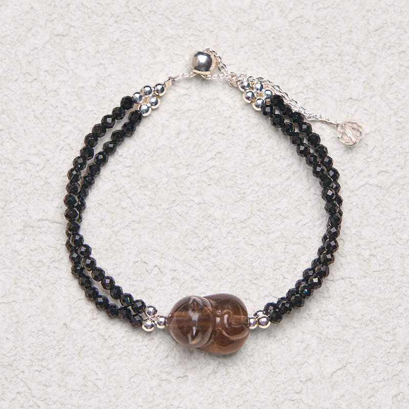 Fortune Jewel Ice Obsidian Black Spinel Lying Cat Courage Double Layer Bracelet