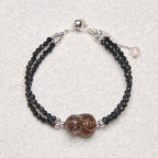 Fortune Jewel Ice Obsidian Black Spinel Lying Cat Courage Double Layer Bracelet