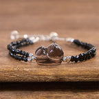 Fortune Jewel Ice Obsidian Black Spinel Lying Cat Courage Double Layer Bracelet