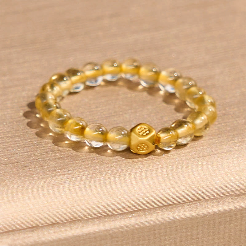 Fortune Jewel 3mm Golden Rutilated Quartz Beads Wealth Elastic String Ring