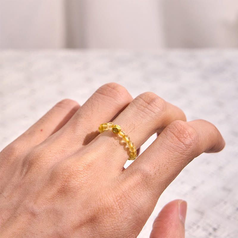 Fortune Jewel 3mm Golden Rutilated Quartz Beads Wealth Elastic String Ring