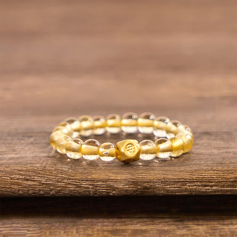 Fortune Jewel 3mm Golden Rutilated Quartz Beads Wealth Elastic String Ring