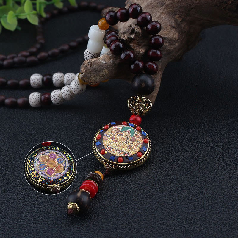 Fortune Jewel Tibetan Handmade Wood Beads Om Mani Padme Hum Samantabhadra Bodhisattva Purity Necklace Pendant