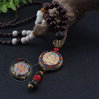 Fortune Jewel Tibetan Handmade Wood Beads Om Mani Padme Hum Samantabhadra Bodhisattva Purity Necklace Pendant
