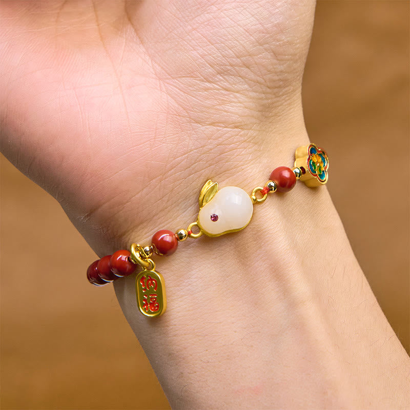 Fortune Jewel Cinnabar Cute Rabbit Bunny Fu Character Calm Bracelet