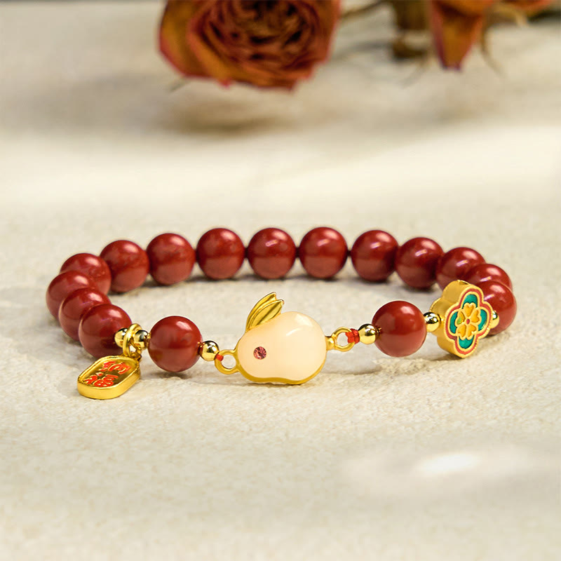 Fortune Jewel Cinnabar Cute Rabbit Bunny Fu Character Calm Bracelet