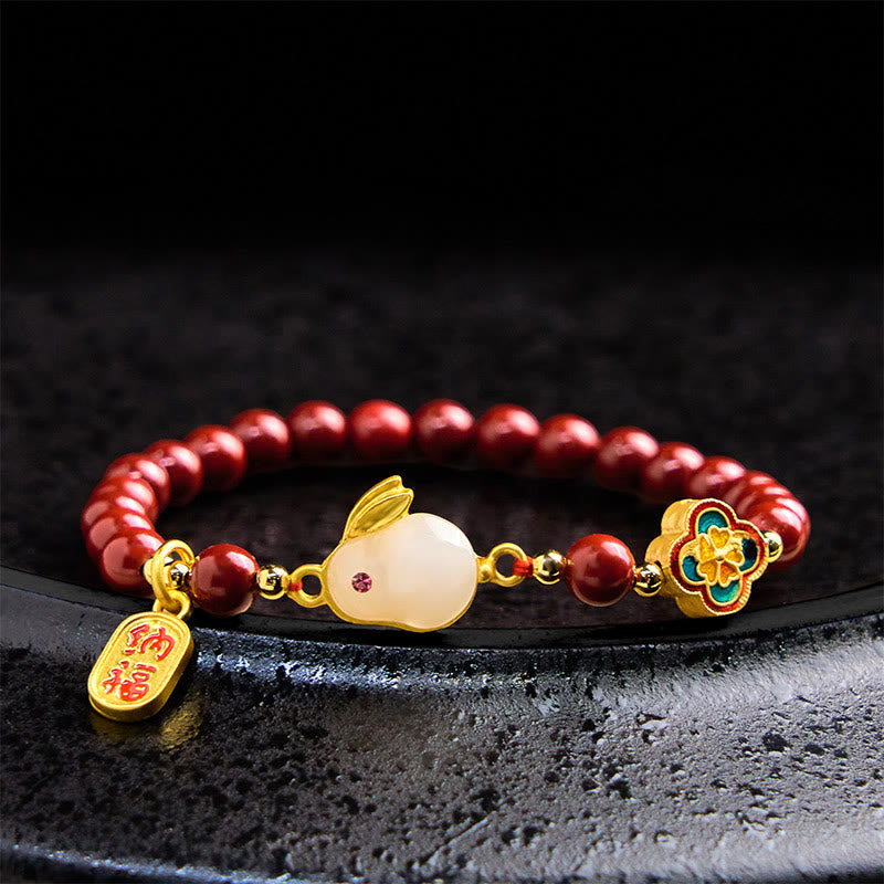 Fortune Jewel Cinnabar Cute Rabbit Bunny Fu Character Calm Bracelet
