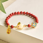Fortune Jewel Cinnabar Cute Rabbit Bunny Fu Character Calm Bracelet