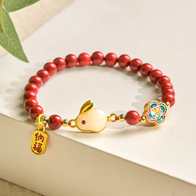 Fortune Jewel Cinnabar Cute Rabbit Bunny Fu Character Calm Bracelet