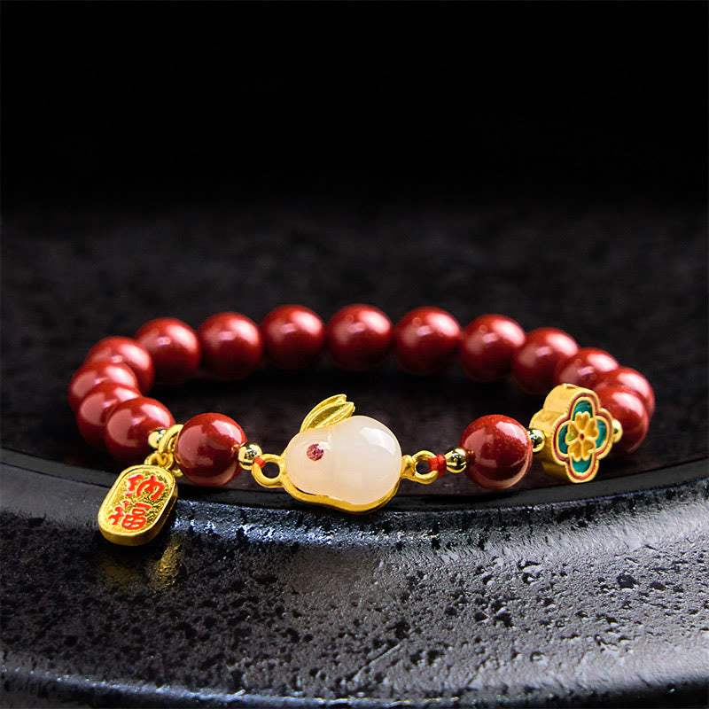 Fortune Jewel Cinnabar Cute Rabbit Bunny Fu Character Calm Bracelet