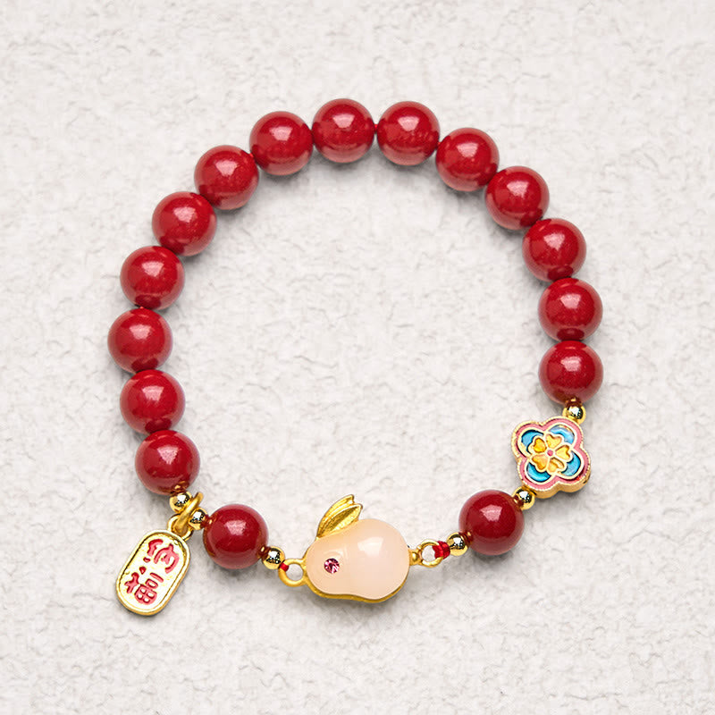 Fortune Jewel Cinnabar Cute Rabbit Bunny Fu Character Calm Bracelet