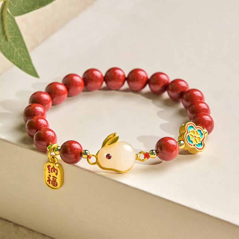 Fortune Jewel Cinnabar Cute Rabbit Bunny Fu Character Calm Bracelet