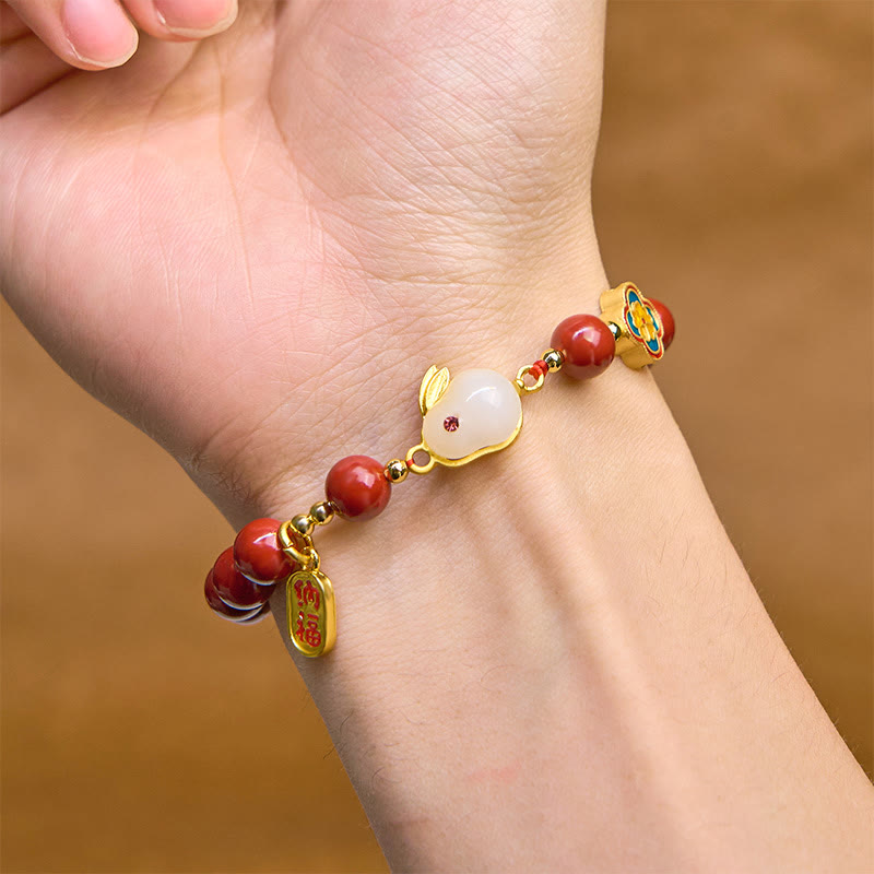 Fortune Jewel Cinnabar Cute Rabbit Bunny Fu Character Calm Bracelet