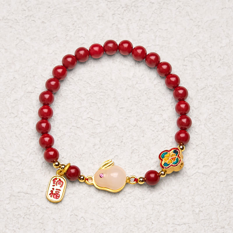 Fortune Jewel Cinnabar Cute Rabbit Bunny Fu Character Calm Bracelet