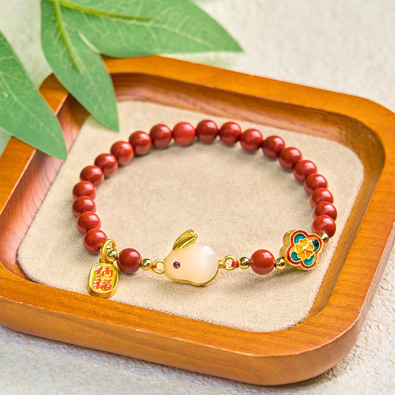 Fortune Jewel Cinnabar Cute Rabbit Bunny Fu Character Calm Bracelet