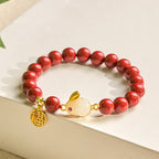 Fortune Jewel Cinnabar Rabbit Bunny Fu Character Blessing Bracelet