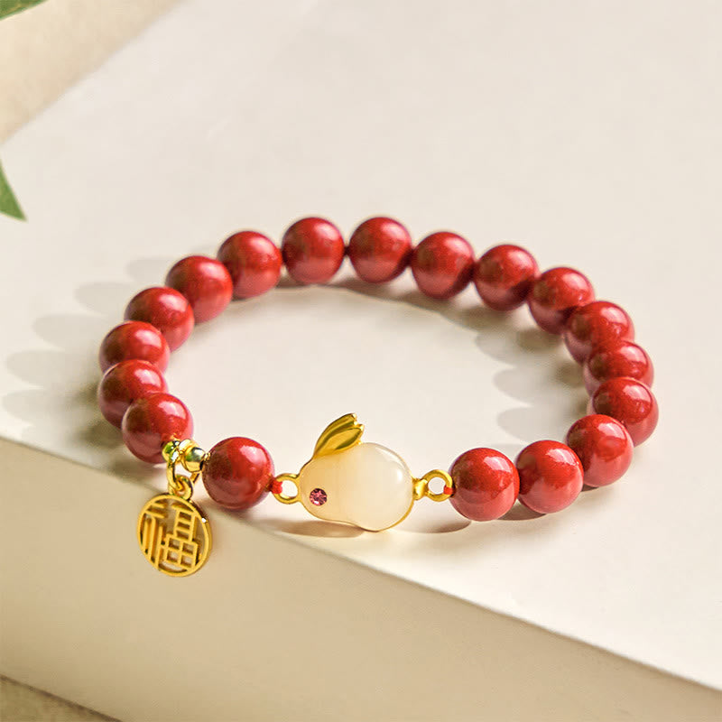 Fortune Jewel Cinnabar Rabbit Bunny Fu Character Blessing Bracelet