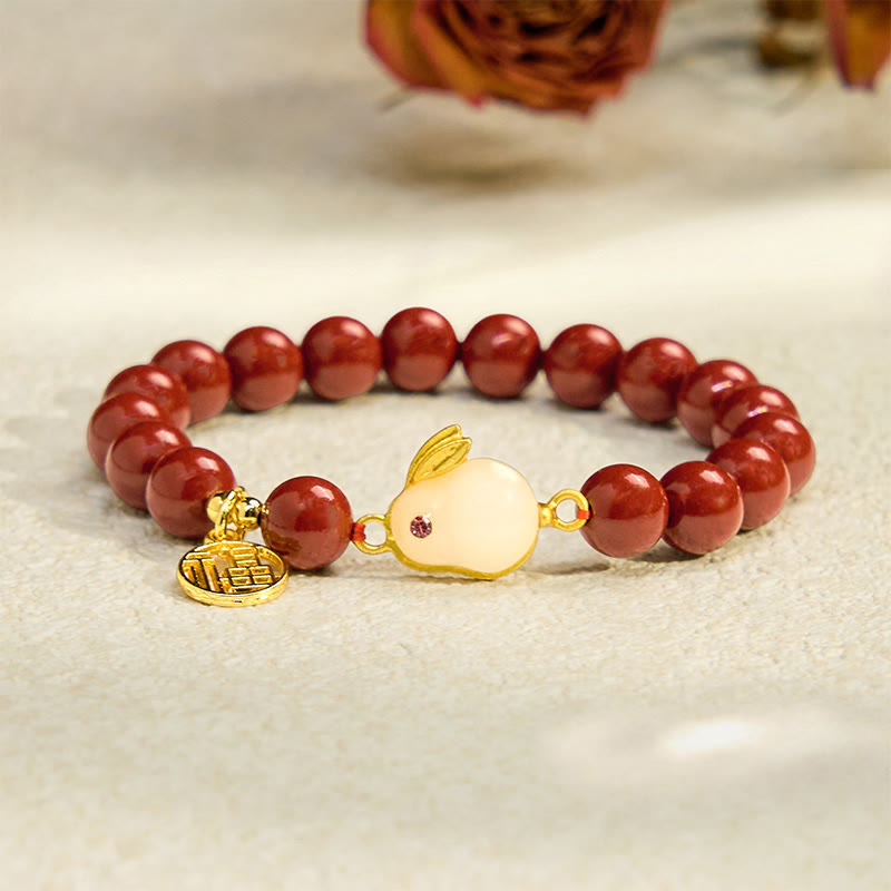Fortune Jewel Cinnabar Rabbit Bunny Fu Character Blessing Bracelet
