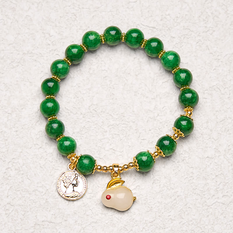Fortune Jewel Green Calcite Lovely Rabbit Charm Clarity Bracelet