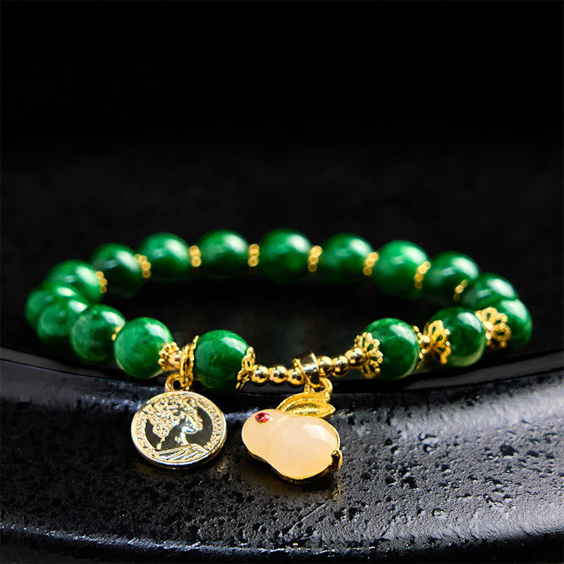 Fortune Jewel Green Calcite Lovely Rabbit Charm Clarity Bracelet