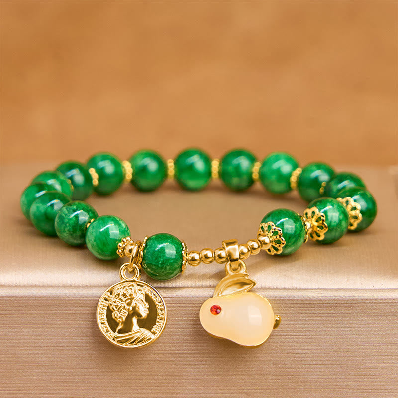 Fortune Jewel Green Calcite Lovely Rabbit Charm Clarity Bracelet