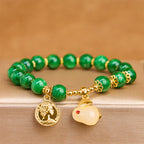Fortune Jewel Green Calcite Lovely Rabbit Charm Clarity Bracelet