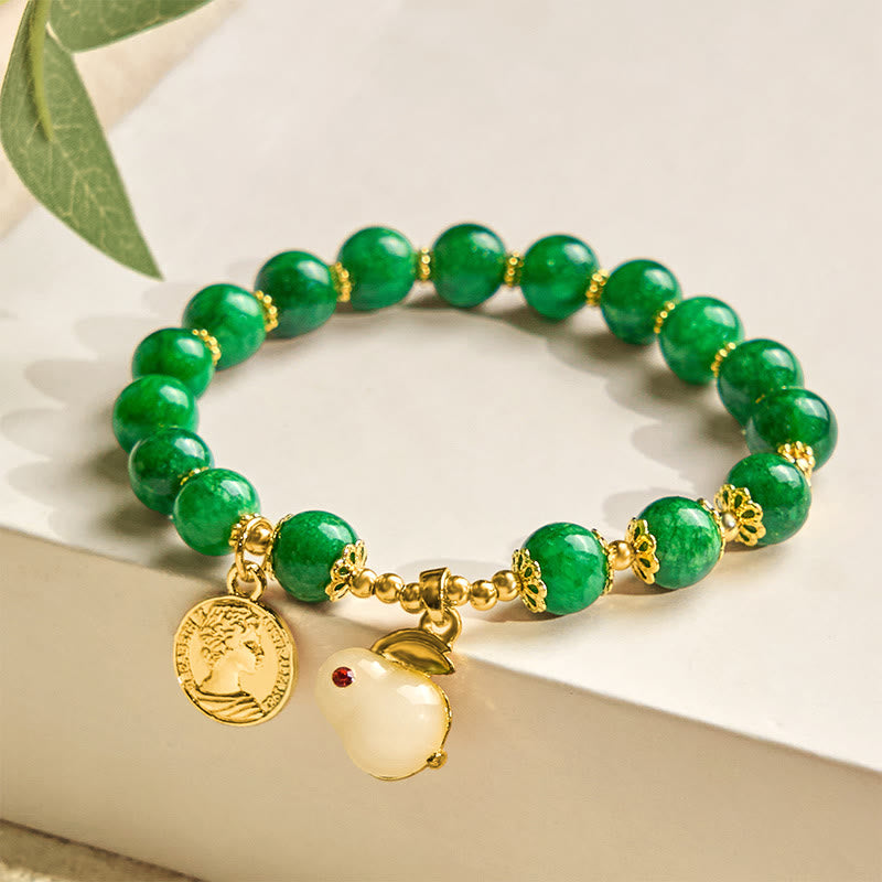 Fortune Jewel Green Calcite Lovely Rabbit Charm Clarity Bracelet