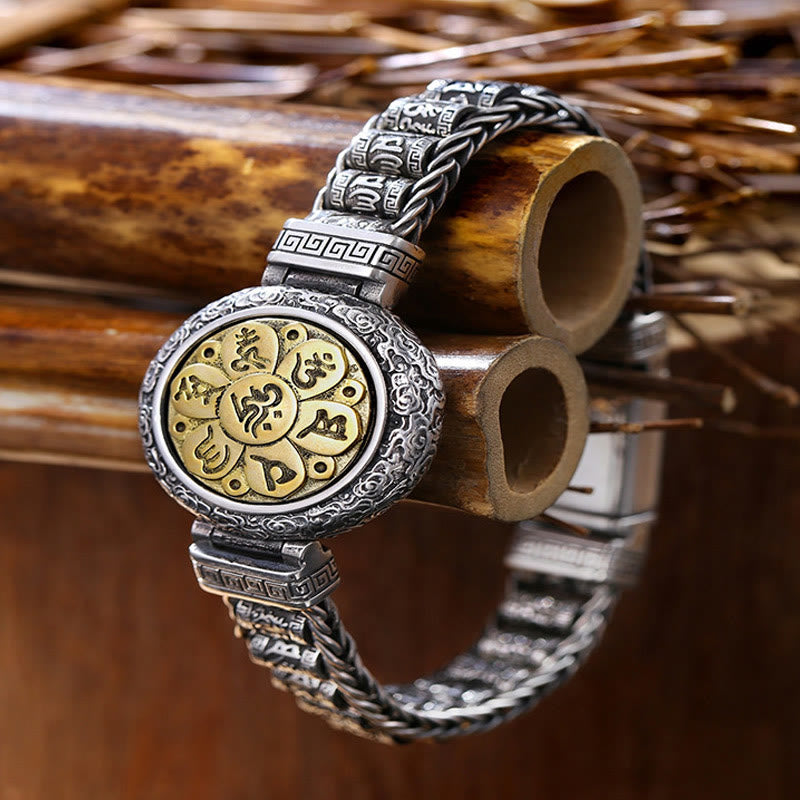 Fortune Jewel Tibetan Copper Buckle Om Mani Padme Hum Turntable Rotatable Peace Metal Bracelet