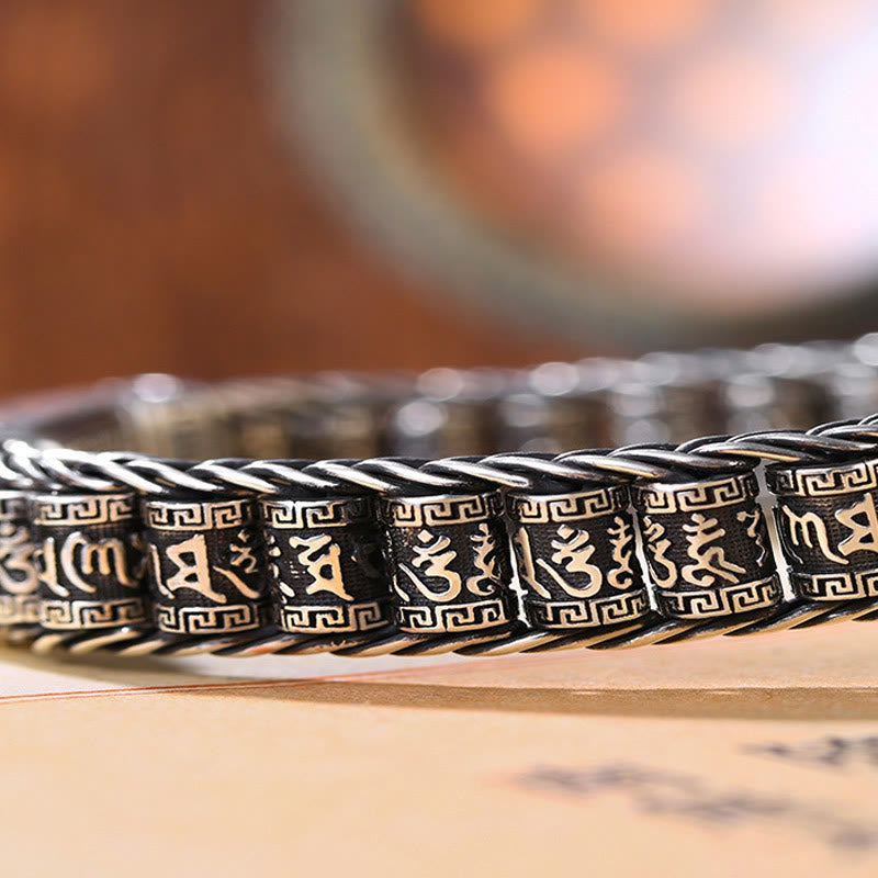 Fortune Jewel Tibetan Copper Buckle Om Mani Padme Hum Turntable Rotatable Peace Metal Bracelet