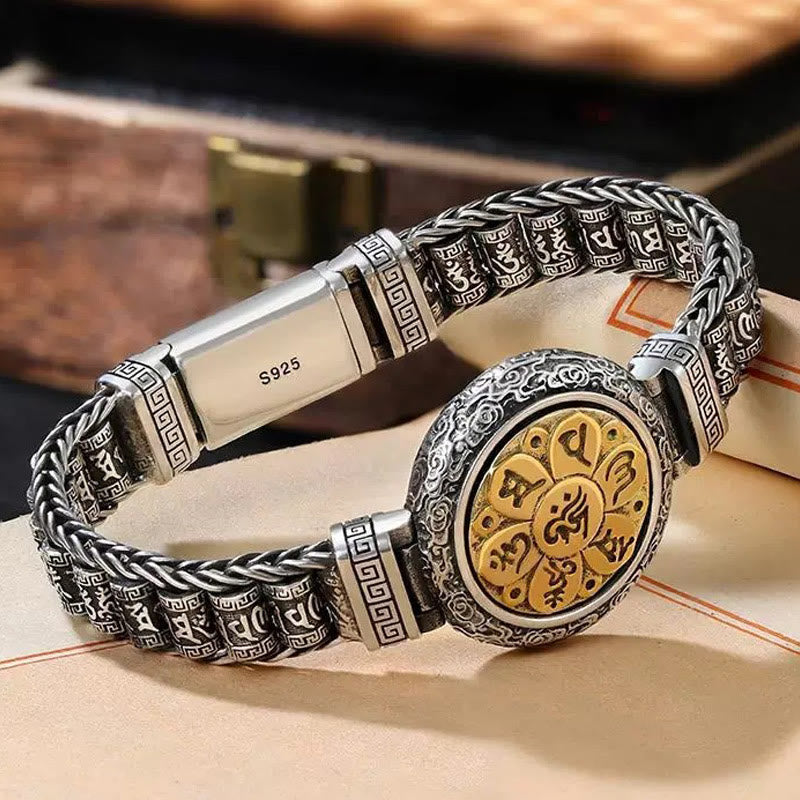 Fortune Jewel Tibetan Copper Buckle Om Mani Padme Hum Turntable Rotatable Peace Metal Bracelet