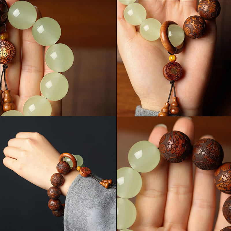 Fortune Jewel Sappan Wood Engraving Pixiu Fu Character Cure Bracelet