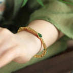 Fortune Jewel "Sending Health and Good Fortune" Cyan Jade Copper Bangle Includes Gift Message Card Fortune Jewel