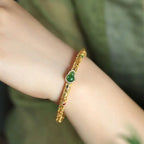 Fortune Jewel "Sending Health and Good Fortune" Cyan Jade Copper Bangle Includes Gift Message Card Fortune Jewel