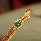 Fortune Jewel "Sending Health and Good Fortune" Cyan Jade Copper Bangle Includes Gift Message Card Fortune Jewel