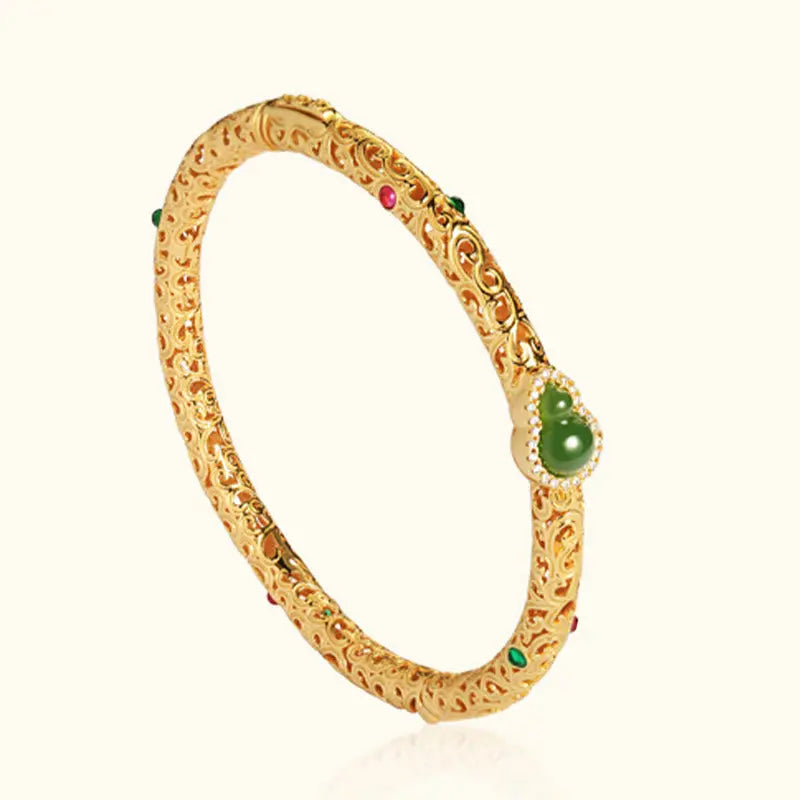 Fortune Jewel "Sending Health and Good Fortune" Cyan Jade Copper Bangle Includes Gift Message Card Fortune Jewel