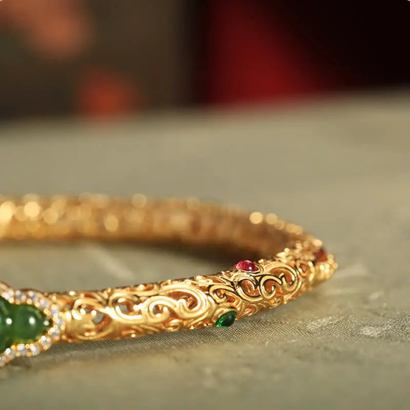 Fortune Jewel "Sending Health and Good Fortune" Cyan Jade Copper Bangle Includes Gift Message Card Fortune Jewel
