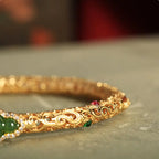 Fortune Jewel "Sending Health and Good Fortune" Cyan Jade Copper Bangle Includes Gift Message Card Fortune Jewel