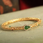 Fortune Jewel "Sending Health and Good Fortune" Cyan Jade Copper Bangle Includes Gift Message Card Fortune Jewel