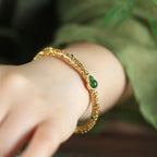 Fortune Jewel "Sending Health and Good Fortune" Cyan Jade Copper Bangle Includes Gift Message Card Fortune Jewel