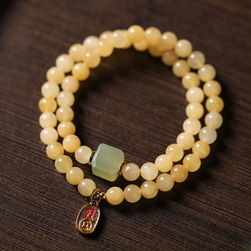 Fortune Jewel Topaz Beads Jade Cube Double Circle Wealth Bracelet