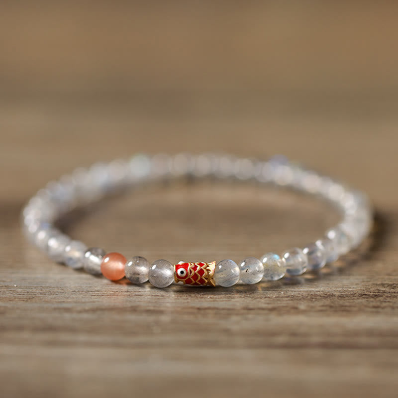 Fortune Jewel Ultra-Thin Moonstone Koi Fish Healing Bracelet