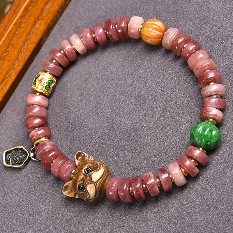 Fortune Jewel Natural Tibetan Camel Bone Purple Blood Beads Pug Luck Bracelet