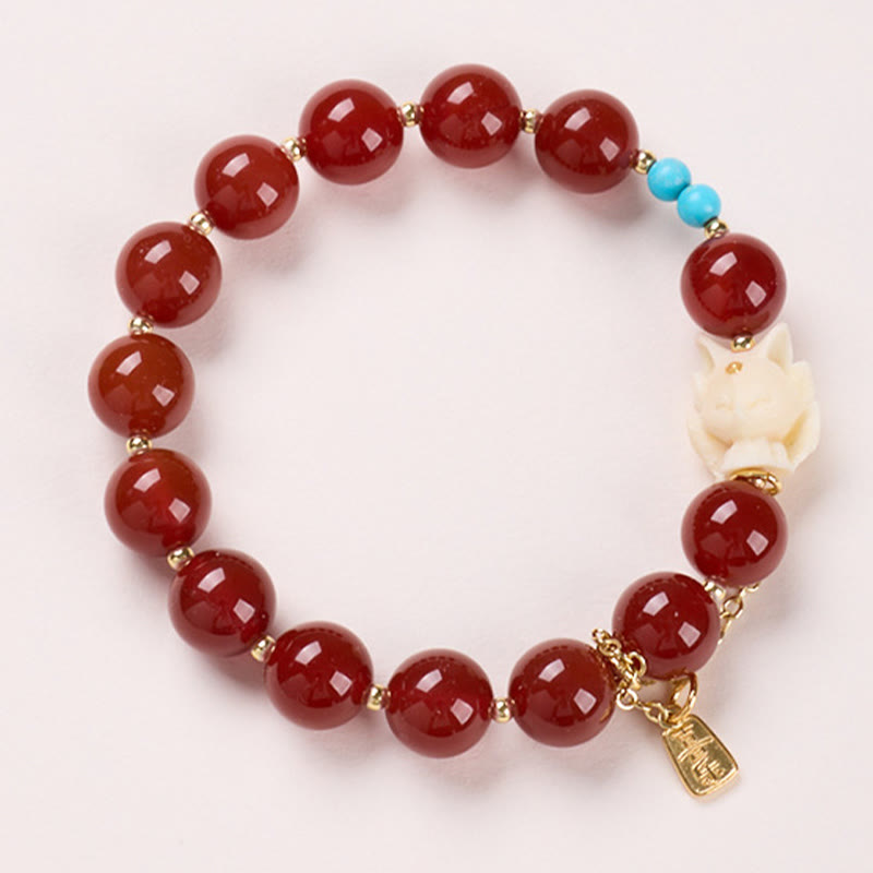 Fortune Jewel Nine Tailed Fox Joy Red Agate Ivory Fruit Copper Plated Gold Confidence Bracelet