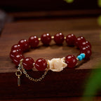Fortune Jewel Nine Tailed Fox Joy Red Agate Ivory Fruit Copper Plated Gold Confidence Bracelet