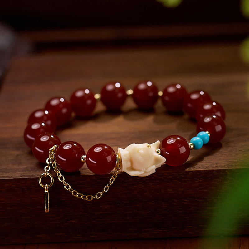 Fortune Jewel Nine Tailed Fox Joy Red Agate Ivory Fruit Copper Plated Gold Confidence Bracelet