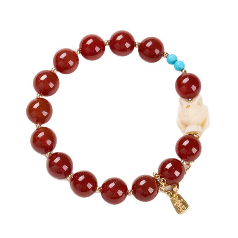 Fortune Jewel Nine Tailed Fox Joy Red Agate Ivory Fruit Copper Plated Gold Confidence Bracelet