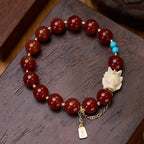 Fortune Jewel Nine Tailed Fox Joy Red Agate Ivory Fruit Copper Plated Gold Confidence Bracelet