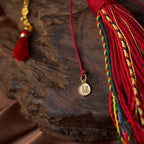 Fortune Jewel 18 Beads Copper Coins Tibet Tassel Red Agate Calm Wrist Mala
