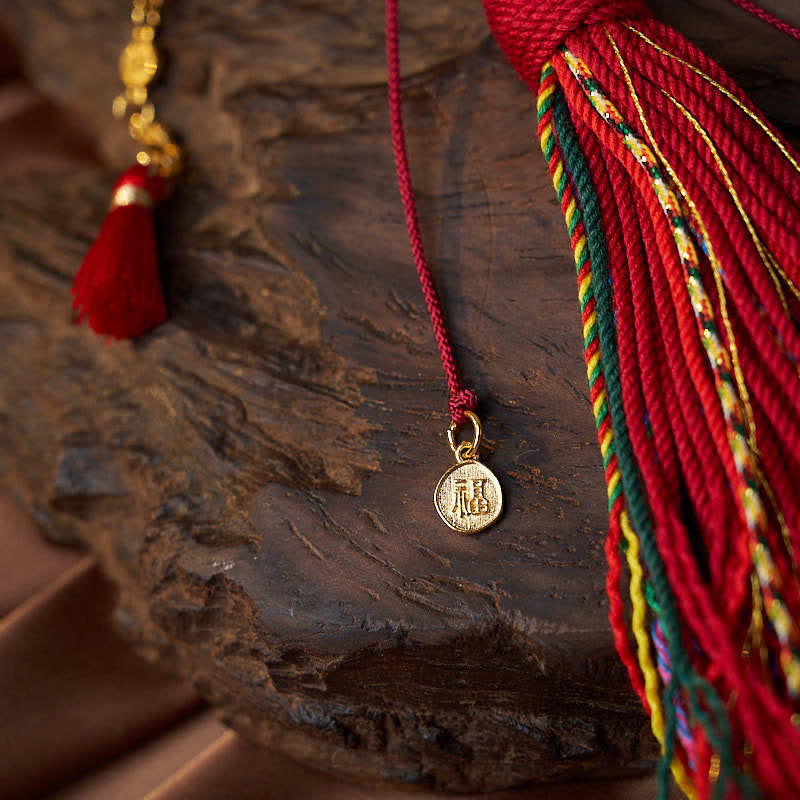 Fortune Jewel 18 Beads Copper Coins Tibet Tassel Red Agate Calm Wrist Mala