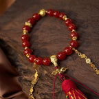 Fortune Jewel 18 Beads Copper Coins Tibet Tassel Red Agate Calm Wrist Mala